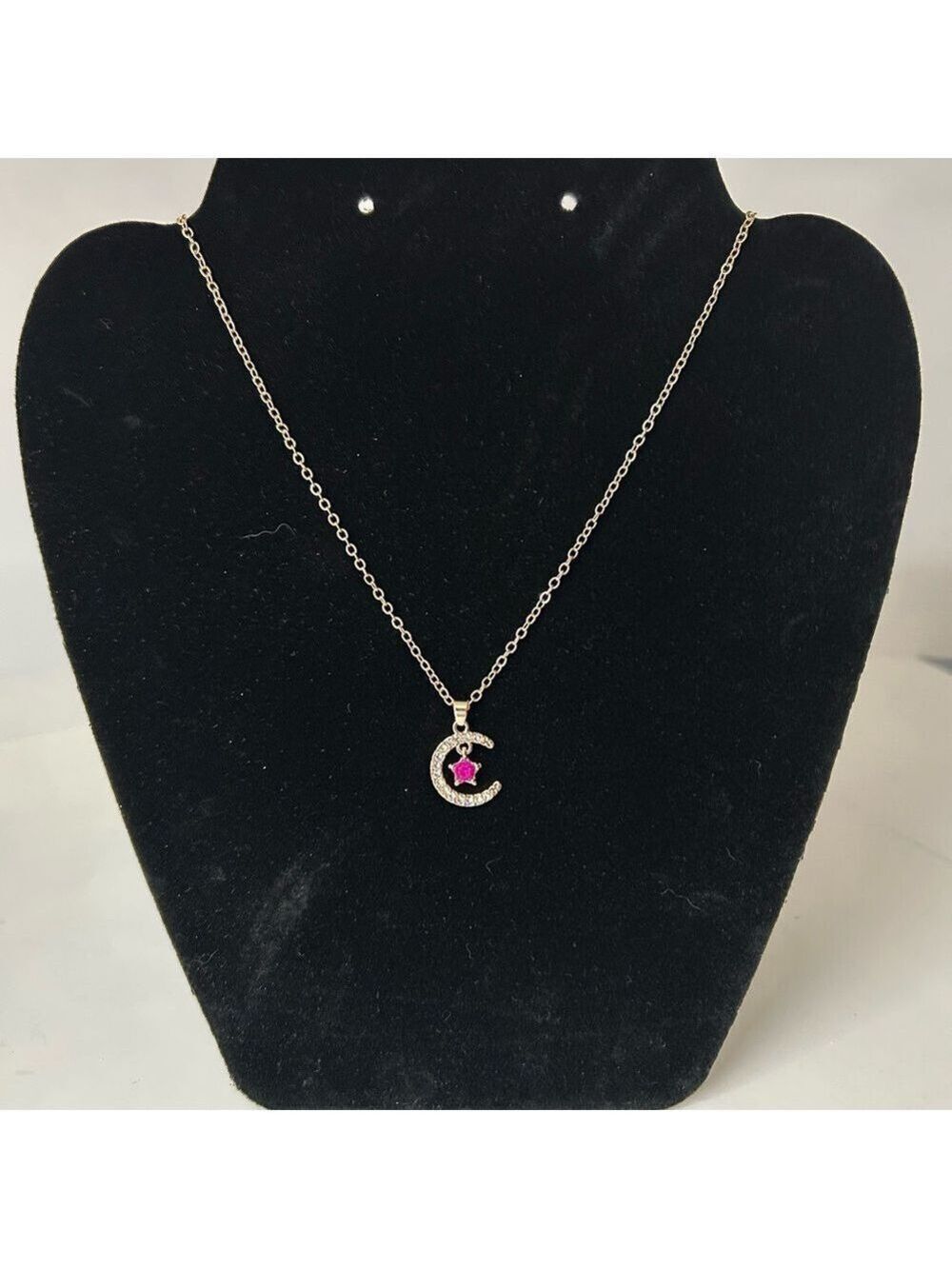 Elegant Gold Necklace with Pink Gemstone 16”+2”ext